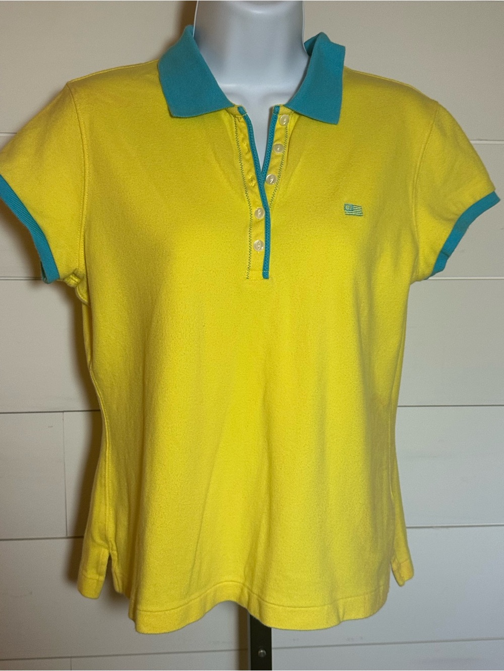 Bright Yellow Polo Top with Teal Trim - Women